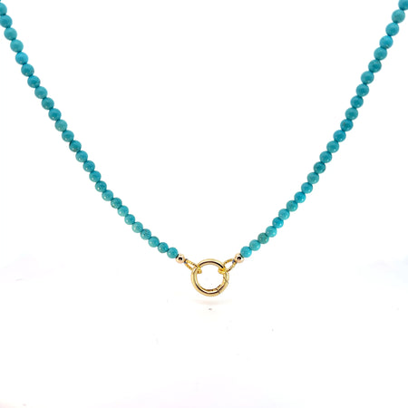 Turquoise Colored Beaded Chain with Hoop / 14K Gold Plated