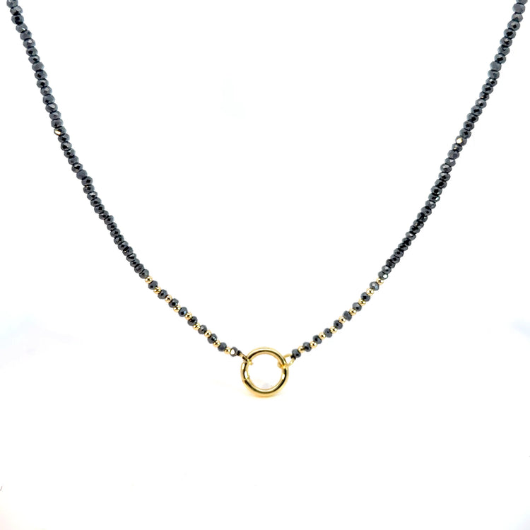 Hematite Beaded Chain with Hoop – 14K Gold Plated